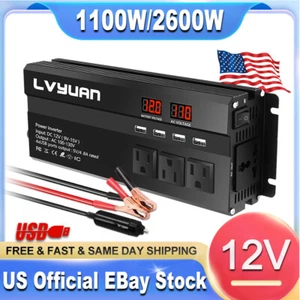 Car 1100W DC 12V to AC 110V Power Inverter Converter 4USB 4AC 2LED Camping Black - Picture 1 of 6