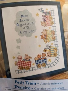 Plaid Buculla Little Train Cross Stitch Kit Birth Record Baby Gift - Picture 1 of 4