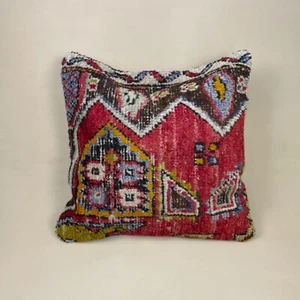 Antique Kilim Cushion Carpet Scatter Pillow Feather Handmade 50x50cm Red Square - Picture 1 of 12