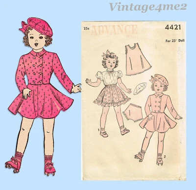 1940s Vintage Advance Sewing Pattern 4421 Charming 25 Inch Doll Clothes Set - Image 1 of 4