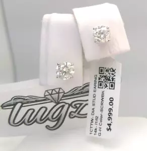 $5000- 1CTTW CT REAL CERTIFIED Diamond Stud Earrings! SOLID 14K WHITE Gold! - Picture 1 of 12