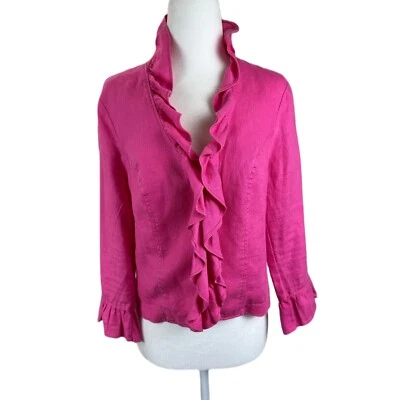 INC International Concepts Y2K 100% Linen Pink Jacket Size SP Barbiecore - Image 1 of 4