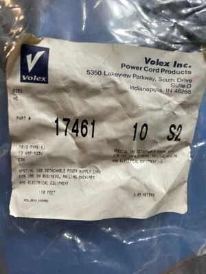17461 DETACHABLE POWER CORD 10FT MFG: VOLEX SEE DESCRIPTION (1 PER LOT) - Image 1 of 3