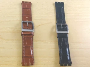 Cinturino per Swatch gent17 mm vera pelle stampa coccodrillo marrone e nero - Picture 1 of 4