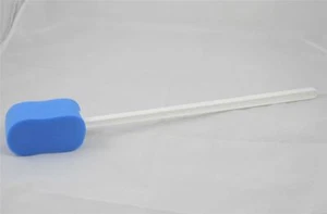 Contoured Long Handled Blue Bath Sponge on a Stick to Aid Bathing and Washing - Picture 1 of 3