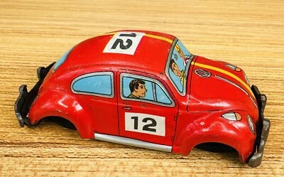 Vintage 1950s 60s Tin Litho Red Volkswagen VW Bug #12 Japan 3.75” Old Toy - Image 1 of 4
