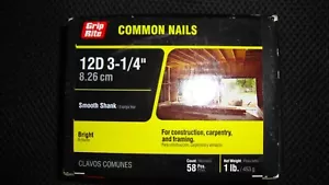 Grip-Rite Common Nails 1 lb. 12D, 3-1/4", heller glatter Schaft, NEU - Bild 1 von 3