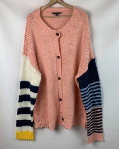 Davi & Dani Cardigan Sweater Pink Multi Knit V-Neck Buttons Long Sleeve Size 2XL - Picture 1 of 9