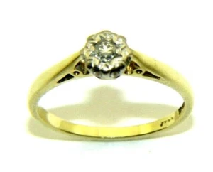 Donne 18ct Oro Giallo Antico Illusione Set Anello Diamante Misura UK L 1/2 - Foto 1 di 7