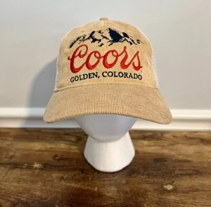 Gorra Coors Banquete Pana Camionero Snapback Dorado Colorado Beige Tostado NUEVO - Imagen 1 de 7