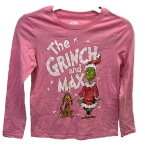 The Grinch & Max Xmas T-Shirt Long Sleeve Girls M(10-12) Pink Gift Holiday NEW - Picture 1 of 5