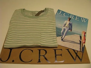 NWT J .CREW TEXTURED COTTON POCKET TEE IN QUARTZ STRIPE quartz green SZ Medium - Picture 1 of 11