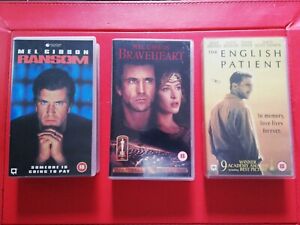 3 CLASSIC FILMS VHS TAPES JOBLOT, INC RANSOM, BRAVEHEART, THE ENGLISH PATIENT
