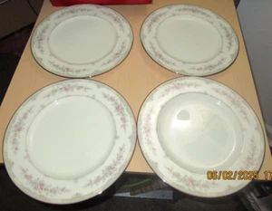 LOT OF 4 Noritake JAPAN 9729 Shenandoah Fine Bone China DINNER PLATES PLATINUM - Picture 1 of 8
