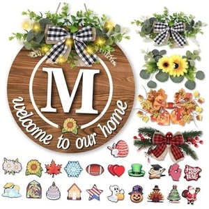 Interchangeable Last Name Welcome Sign, Year Round Front Door Wreath with 26 M - Picture 1 of 7