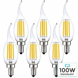 Luxrite Candelabra LED Light Bulbs 100W Equivalent 2700K CA11 E12 Base 6-Pack - Picture 1 of 7