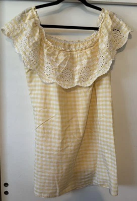 Forever 21 连衣裙 XL 女式黄色白色格子格子花卉夏季小屋 — 第 1/4 张图片