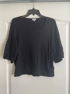 Spendid Black Ruffle Elbow Sleeve Knit Top or Tee - Size Medium - Retail $128 - Image 1 of 4