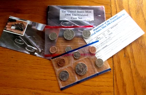 1996 P&D Mint Set US with Envelope & COA (10 Coin Set) ***No 'W' Dime***K1 - Bild 1 von 2