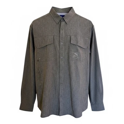 Guy Harvey Men's L/G Gray Long Sleeve Fishing Shirt Vented Back Marlin Logo - Image 1 of 4