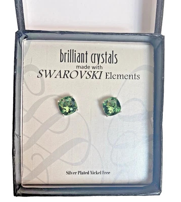 Aretes hechos con cristal de Swarovski enchapados en plata verde sin níquel Foto 1 de 4