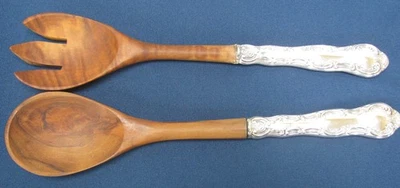 Gorham Strasbourg Sterling Silver Salad Set Wooden Bowls No Monogram Excellent - Image 1 of 3