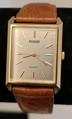 ВИНТАЖНЫЕ женские часы Phasar Sears Roebuck коричневый кожаный ремешок новый аккумулятор  - Изображение 1 из 4