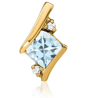 10K Solid Yellow Gold Cushion-Cut Aquamarine Diamond Floating Chain Slide ... - Image 1 of 3