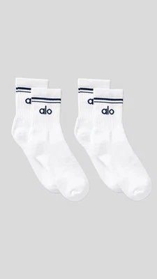 Alo Yoga Socks 2 pack Unisex Half-Crew White/Black Logo NEW Unisex Fit - Image 1 of 4