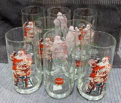 VTG 1980 COCA COLA Santa Claus 16 OZ. Glasses Haddon Sundblom Set of 8 MINT COND - Image 1 of 4