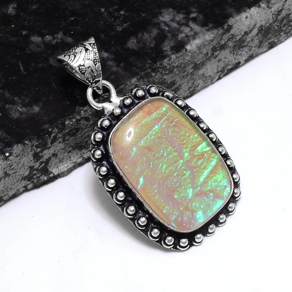 Pingente de presente étnico feito à mão opala fogo triplo joia 1,8" P-520 - Imagem 1 de 1