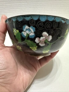 Cloisonne Emaillierte Blume Metall Schale mit Türkis Schale Chinesisch Vintage 4,5" - Bild 1 von 14