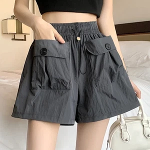 Drawstring High Waist Shorts Loose Cargo Pants Causal Shorts Women Summer - Picture 1 of 14