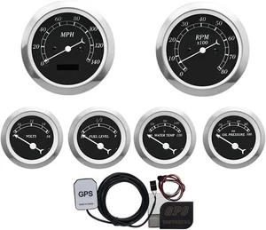MOTOR METER RACING Classic Black 6 Gauge Set 85mm GPS Speedometer KMH °C BAR - Foto 1 di 1