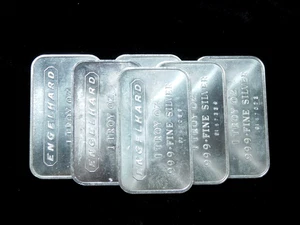 Lot of 6x Vintage Engelhard 1 oz .999 Fine Silver Bars - Picture 1 of 6