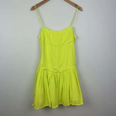 Olivaceous Lime Green Crepe Tulle Mini Dress  Womens Size L Dropped Waist NWT - Image 1 of 4