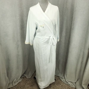 New Go Softly Robe Womens Medium Tie Front Light Blue Rose Embroidery NWT READ - Picture 1 of 14