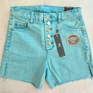 Tractr hoch geschnittene Jeansshorts Knopfleiste roher Saum türkis Gr. 6 (28"x4") #7125 - Bild 1 von 5
