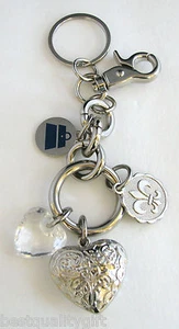 KATHY VAN ZEELAND SILVER TONE+CRYSTAL+PUFFED HEART CHARM KEY CHAIN,FOB-NEW - Picture 1 of 3