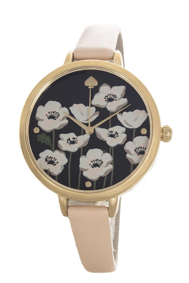 Kate Spade Holland KSW9011B Watch With 34mm Floral Face & Beige Leather Band