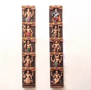 Dashavatara Statue Vintage Hindu Gods Carving Wall Panel Home Temple Door Decor - Picture 1 of 6