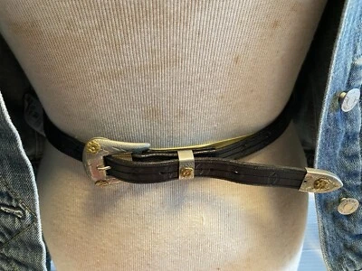 Cinturón de cuero genuino negro para mujer talla 36” pequeño vaquero occidental níquel plateado Foto 1 de 4