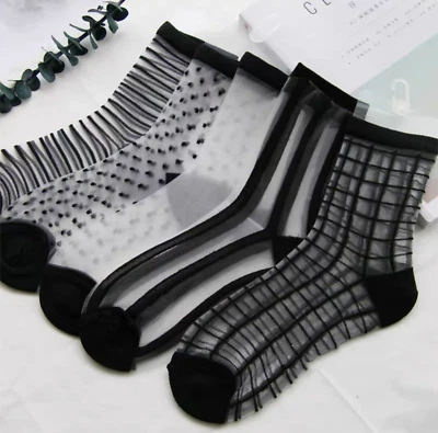 Women Chic Retro Fancy Ankle Glass Fiber Silky Thin Transparent Sheer lace Socks - image 1 of 4
