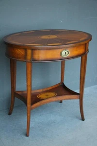 Antique Georgian Sheraton style marquetry inlaid lamp bedside table ornate inlay - Picture 1 of 12