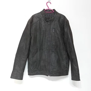 Marks & Spencer Leather Jacket Mens Medium Dark brown cafe biker - Picture 1 of 20