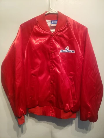Vintage Washington Bullets Wizards NBA Basketball Satin Snap Jacket Mens Large Cover