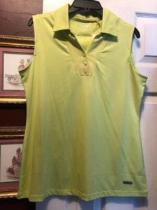 NWT ANNIKA CUTTER & BUCK Chartreuse Pear Green Sleeveless Polo Golf Shirt - M - Picture 1 of 1