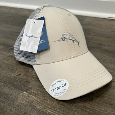 NWT TOMMY BAHAMA “Tip Your Cap” Marlin Logo Trucker Hat/Cap Gray Men Snapback - Image 1 of 4