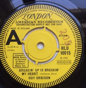 Roy Orbison Breakin’ Up Is Breakin’ My Heart UK Demo Promo Rare 7" 1965 Ex/mint - Imagen 1 de 6