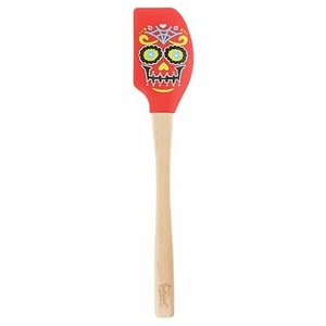 Tovolo Spatulart 12.5" Silicone Red Sugar Skull Spatula with Wooden Handle - Picture 1 of 2